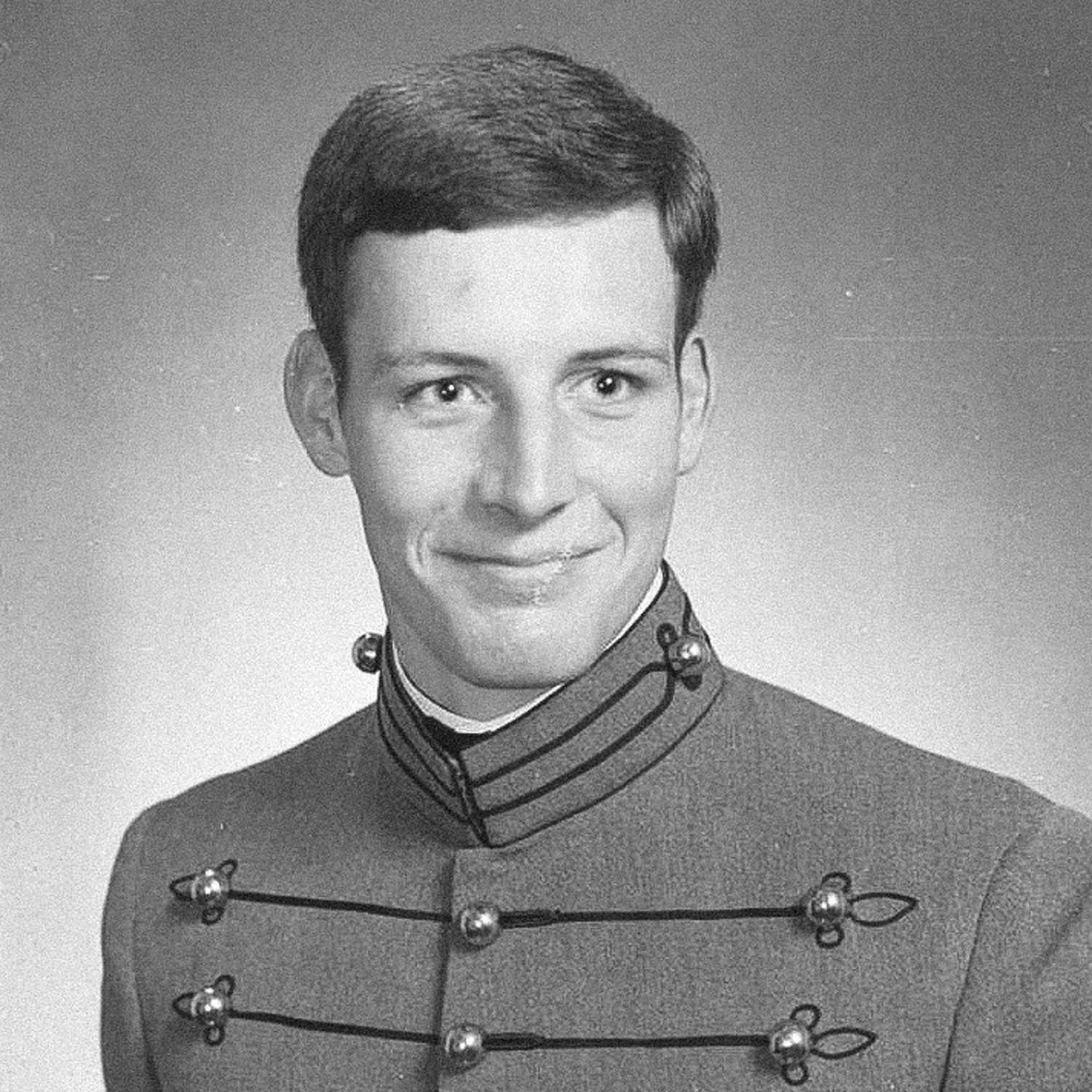 A black and white portrait photo of Richard Daniel Krobock in a military uniform.